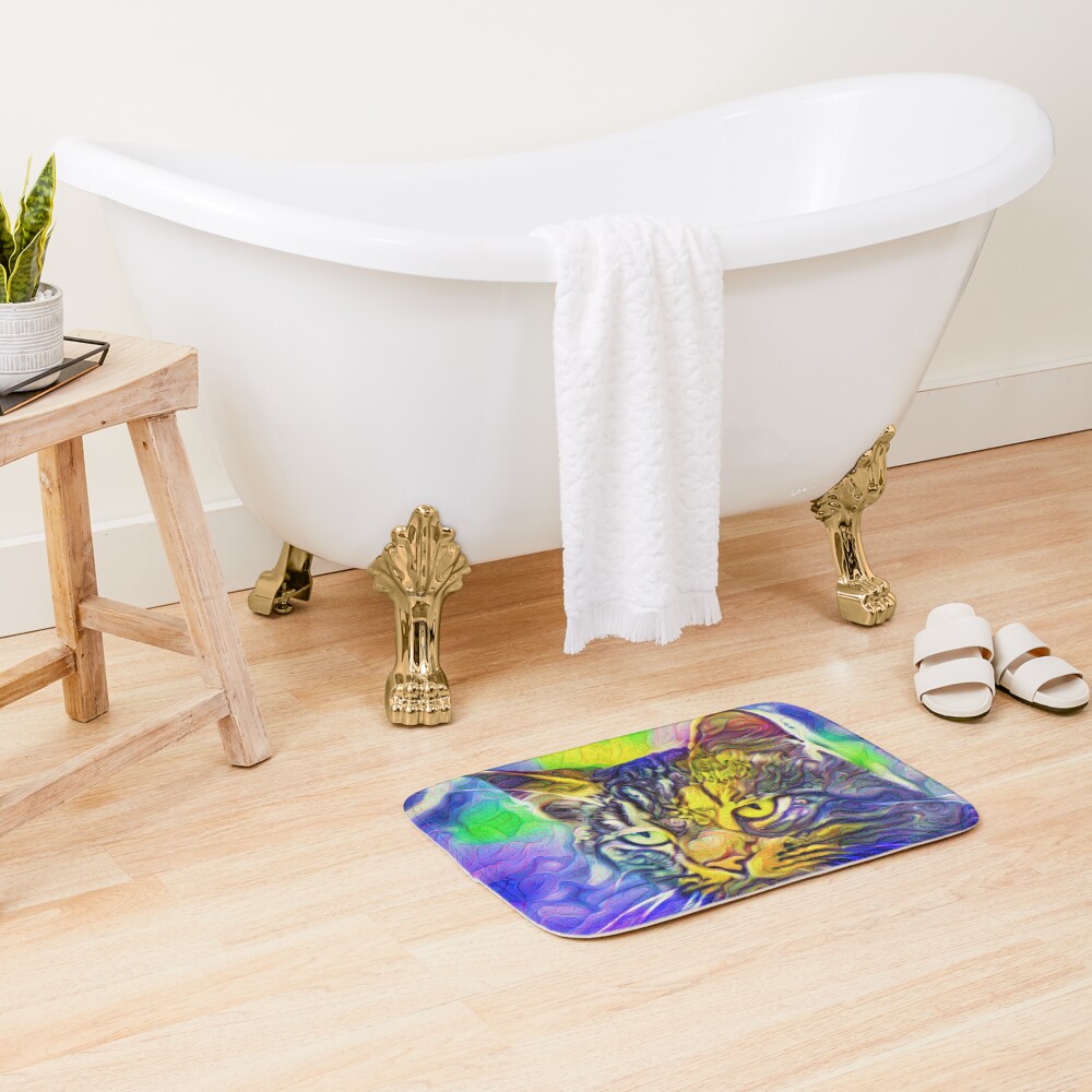 Artificial neural style iris flower cat Bath Mat