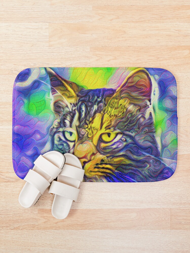 Alternate view of Artificial neural style iris flower cat Bath Mat