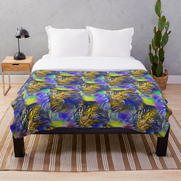 Artificial neural style iris flower cat Throw Blanket
