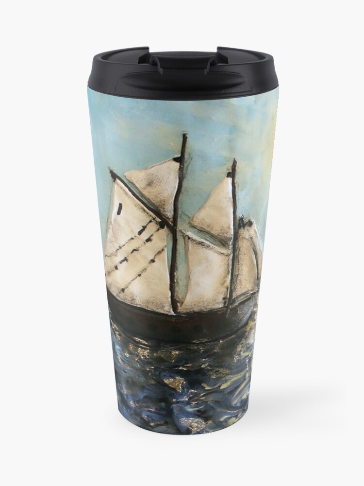 The Sea Trilogy The Schooner Polymer Clay Painting Travel Mug By Pansymade Redbubble