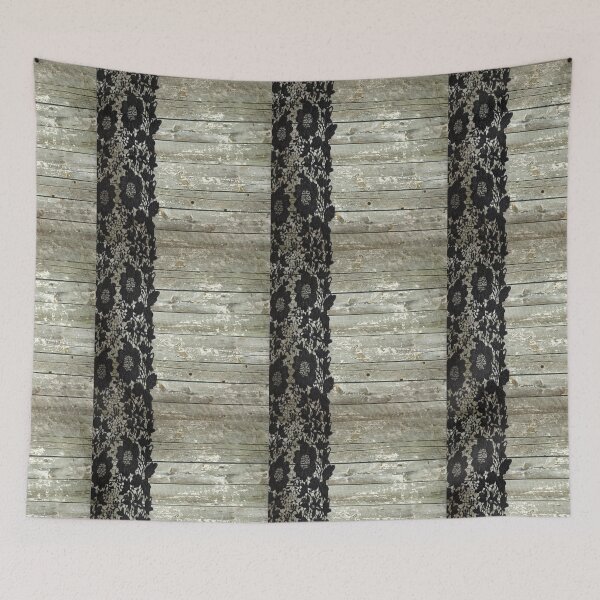 Item preview, rustic chic modern girly gray barn wood black lace designed and sold by LEILA ART SPACE.