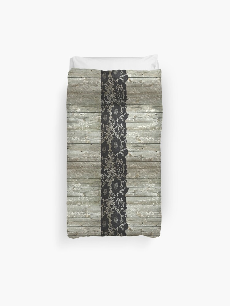 Rustic Chic Modern Girly Gray Barn Wood Black Lace Duvet Cover By