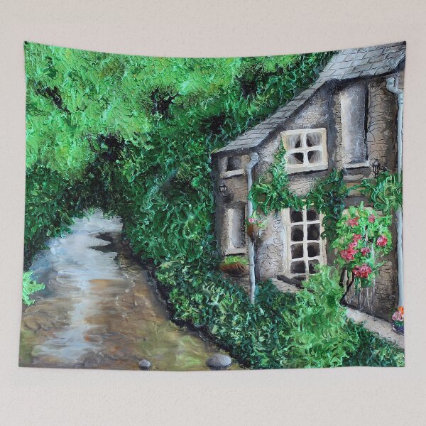 Item preview, English River Scene - polymer clay painting designed and sold by Pansymade.