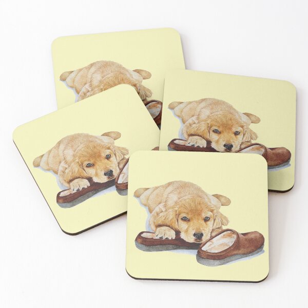 Item preview, cute puppy golden retriever cuddling slippers designed and sold by pollywolly.