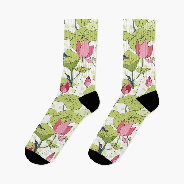 Aperçu de l'œuvre Martin-pêcheur dans l'étang assis sur une fleur de lotus créée et vendue par Meg M Studio.