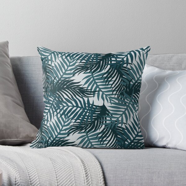 Blue Palm Leafs Throw Pillow