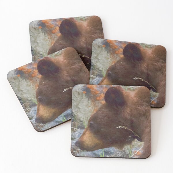 Item preview, Collared Cinnamon Black Bear at Vermillion Lakes painterly designed and sold by Belinda Greb Photography.