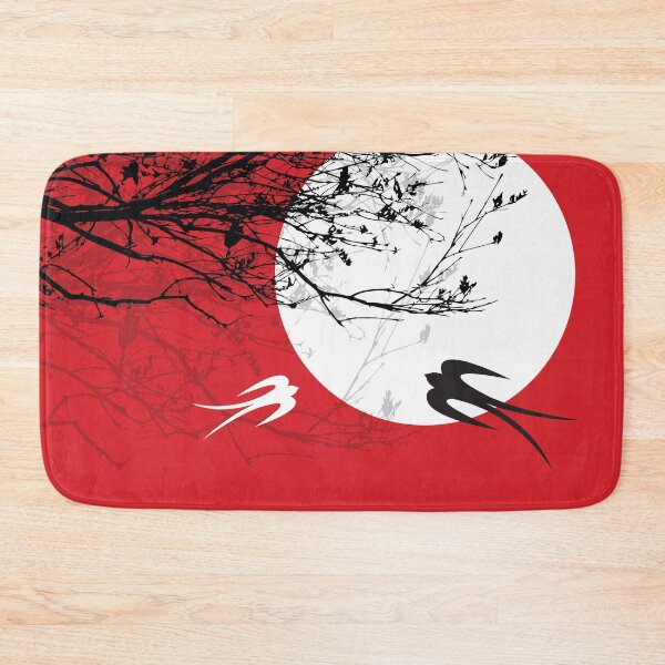 Item preview, Oriental Swallows And Black Silhouette Branches In Moonlight On Red © fatfatin  designed and sold by fatfatin.
