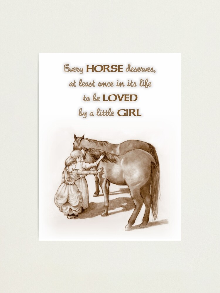 Girls Loving Horses, Sepia Drawing, Western Art, Quote About