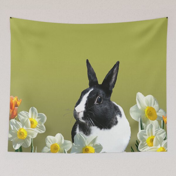Item preview, Black and white Bunny between Tulips designed and sold by Move-Art.