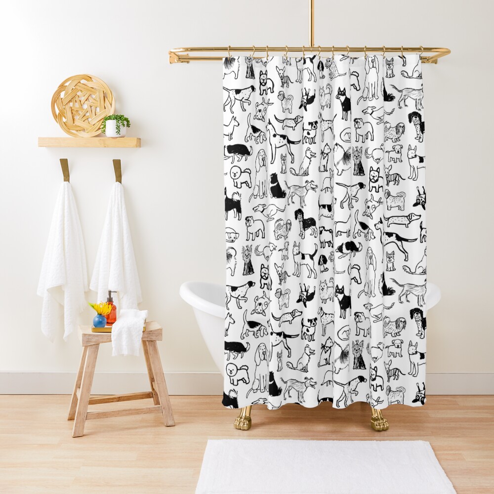 Black and White Dogs Pattern Shower Curtain