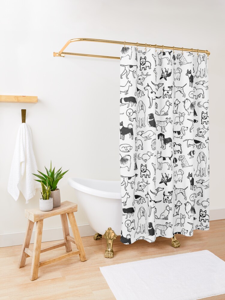 Alternate view of Black and White Dogs Pattern Shower Curtain
