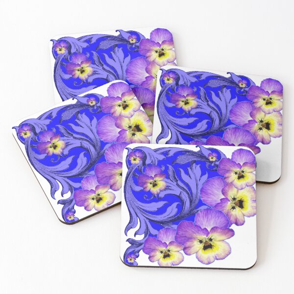 Item preview,   WHITE-BLUE ART PURPLE-YELLOW PANSY GARDEN PATTERN  designed and sold by sharlesart.