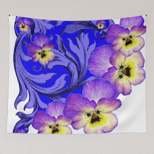 Item preview,   WHITE-BLUE ART PURPLE-YELLOW PANSY GARDEN PATTERN  designed and sold by sharlesart.