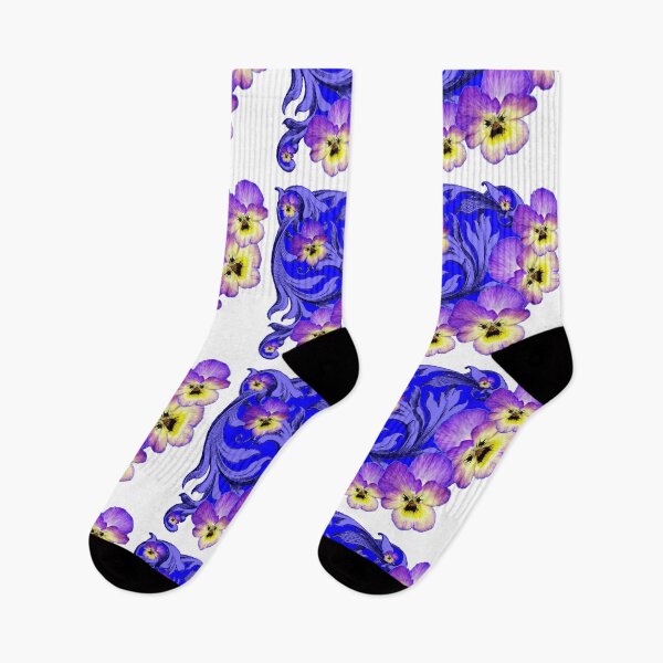 Item preview,   WHITE-BLUE ART PURPLE-YELLOW PANSY GARDEN PATTERN  designed and sold by sharlesart.