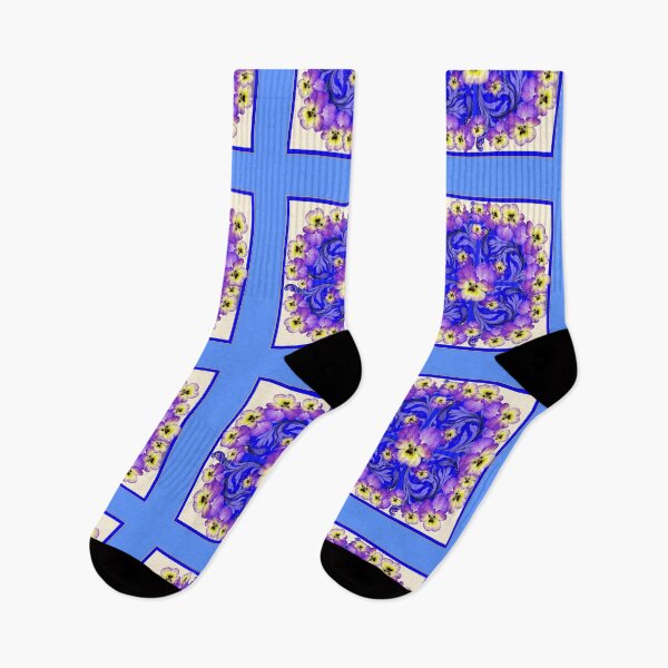 Item preview,    WHITE-BLUE  PATTERN PURPLE-YELLOW PANSY GARDEN  designed and sold by sharlesart.