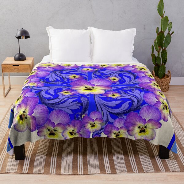 Item preview, WHITE-BLUE PATTERN PURPLE-YELLOW PANSY GARDEN designed and sold by sharlesart.