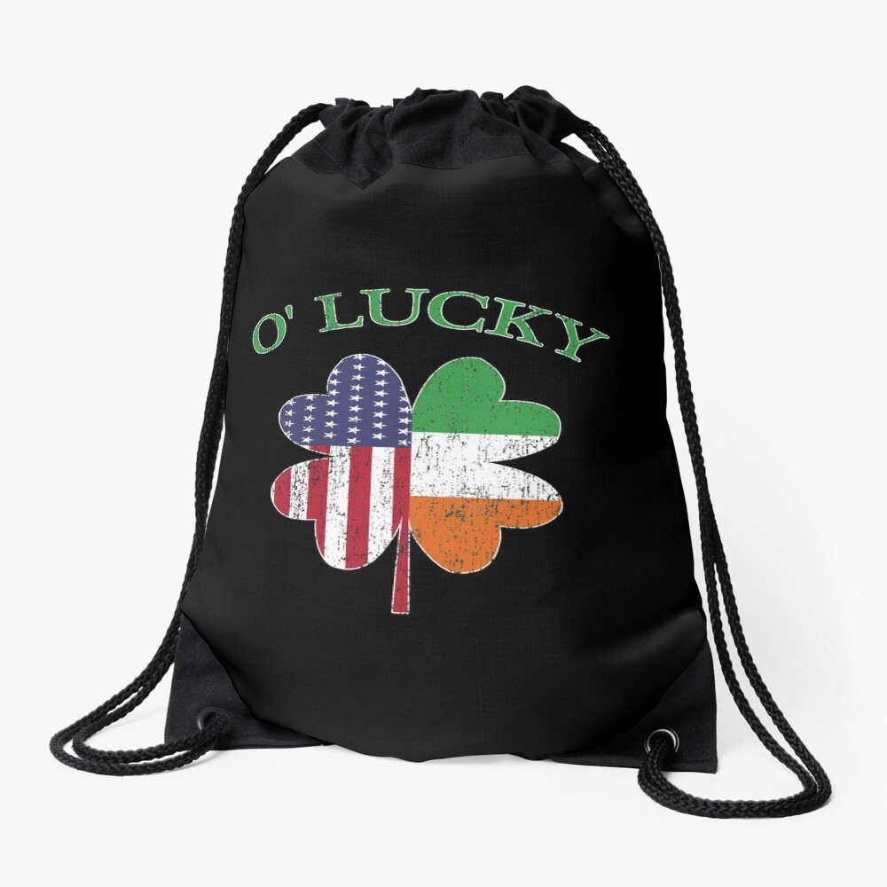 Lucky Irish American Flag Shamrock Clover Ireland. Drawstring Bag