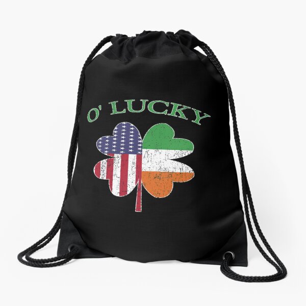 Lucky Irish American Flag Shamrock Clover Ireland. Drawstring Bag