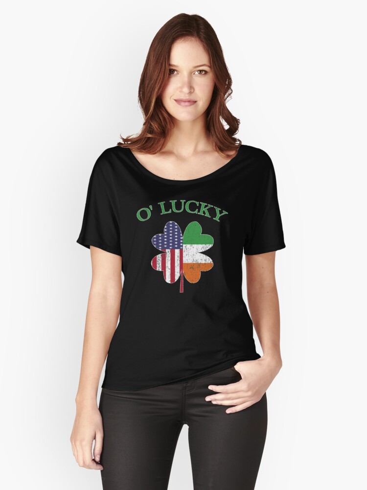 Thumbnail 1 of 3, Relaxed Fit T-Shirt, Lucky Irish American Flag Shamrock Clover Ireland. designed and sold by maxxexchange.