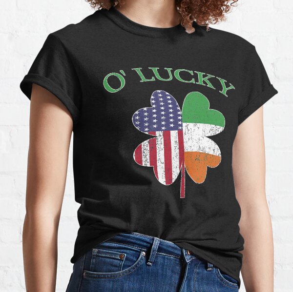 Lucky Irish American Flag Shamrock Clover Ireland. Classic T-Shirt