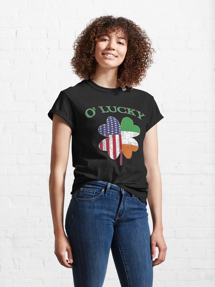 Alternate view of Lucky Irish American Flag Shamrock Clover Ireland. Classic T-Shirt