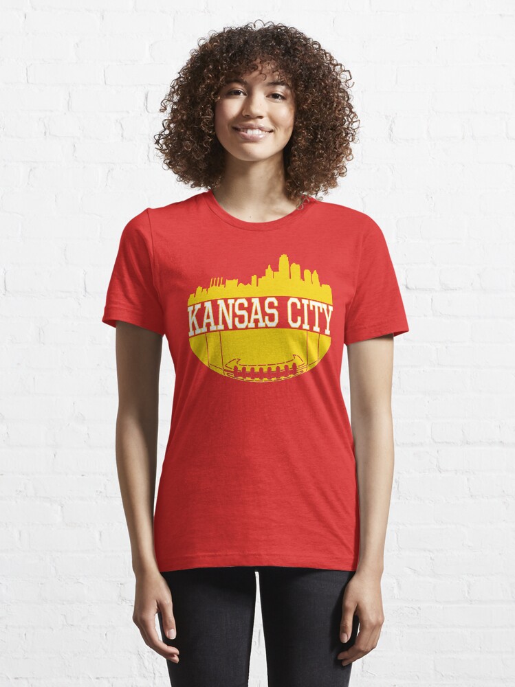 Alternate view of Kansas City Football Skyline KC Fan Red & Yellow Kc Football Essential T-Shirt