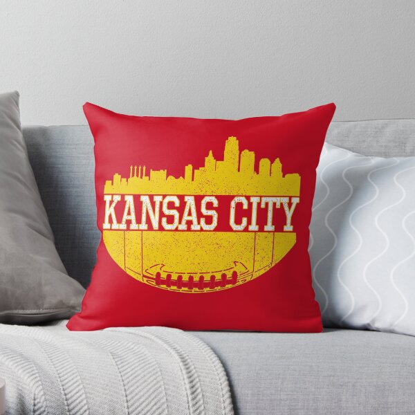 Vintage Classic Kansas City Football Skyline KC Fan Red & Yellow Kc Football Throw Pillow