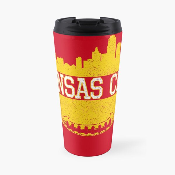 Vintage Classic Kansas City Football Skyline KC Fan Red & Yellow Kc Football Travel Mug