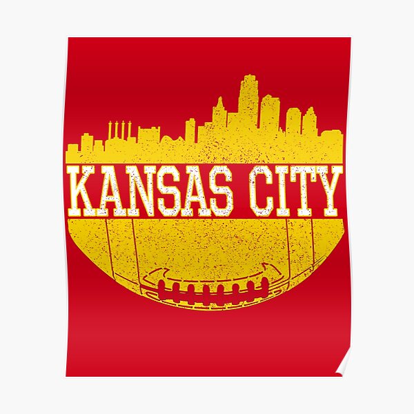 Vintage Classic Kansas City Football Skyline KC Fan Red & Yellow Kc Football Poster