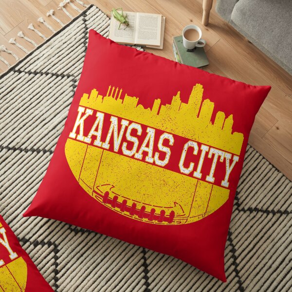 Vintage Classic Kansas City Football Skyline KC Fan Red & Yellow Kc Football Floor Pillow