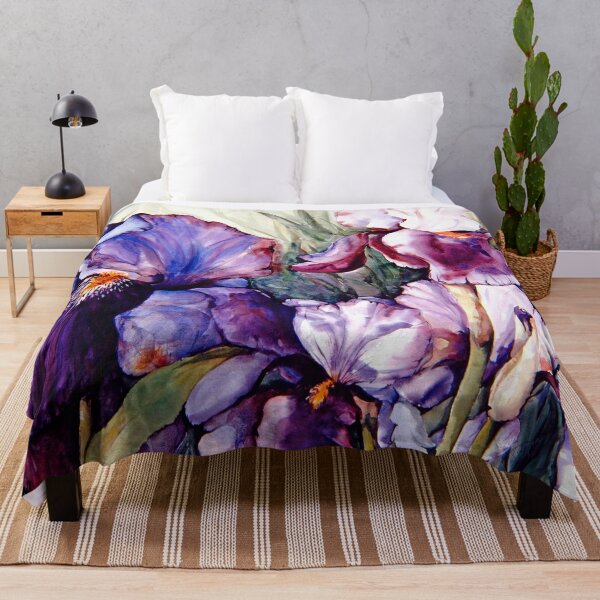 Purple Iris Art Garden Throw Blanket