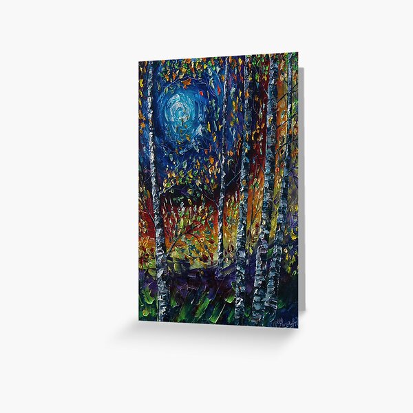 Item preview, Moonlight Sonata With Aspen Trees Palette Knife Painting by @OLenaArt designed and sold by Rocky Mountain Artistry.