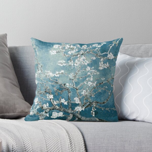 Vincent Van Gogh Almond Blossoms Teal Elegance Throw Pillow