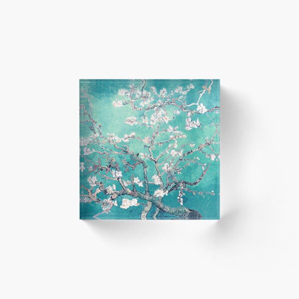 Vincent Van Gogh Almond Blossoms Turquoise Elegance Acrylic Block