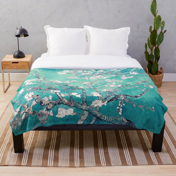 Vincent Van Gogh Almond Blossoms Turquoise Elegance Throw Blanket