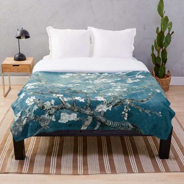 Vincent Van Gogh Almond Blossoms Teal Elegance Throw Blanket