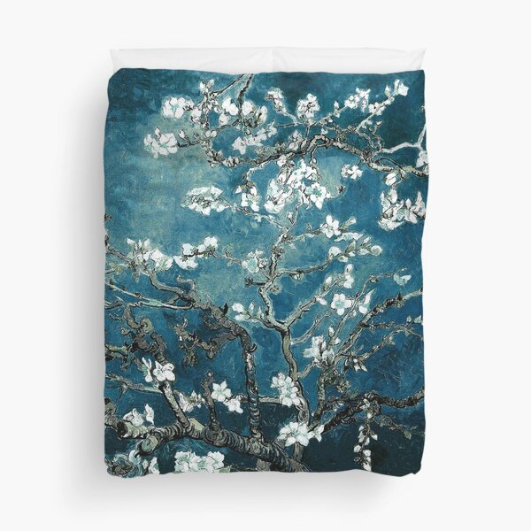 Van Gogh Almond Blossoms Dark Teal Duvet Cover