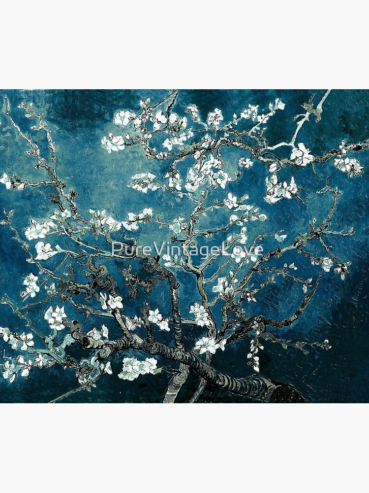 Discover Van Gogh Almond Blossoms Dark Teal Shower Curtain