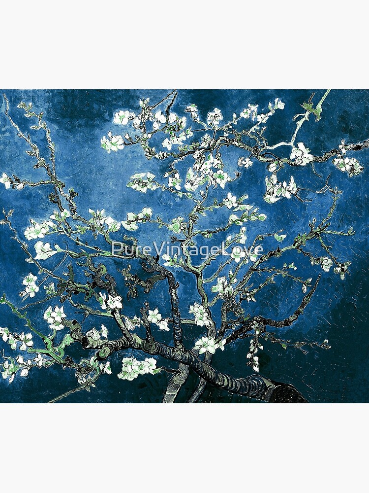 Disover Van Gogh Almond Blossoms Deep Ocean Blue Tapestry