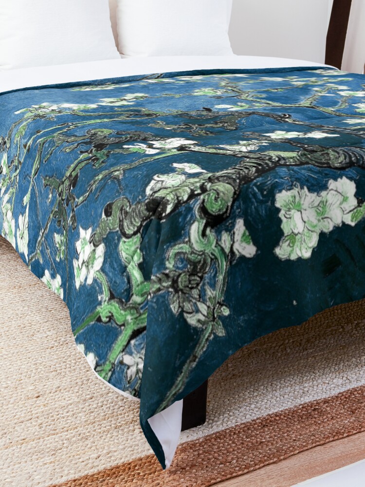 Alternate view of Van Gogh Almond Blossoms Deep Ocean Blue Comforter