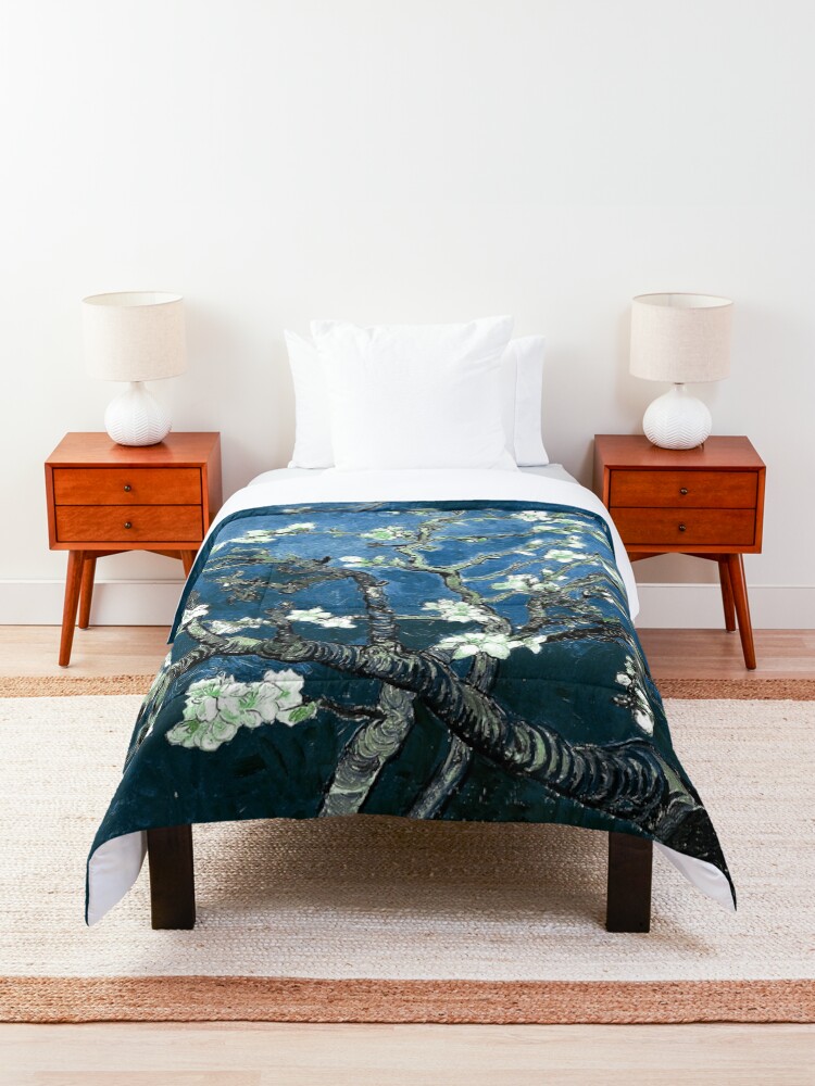 Alternate view of Van Gogh Almond Blossoms Deep Ocean Blue Comforter