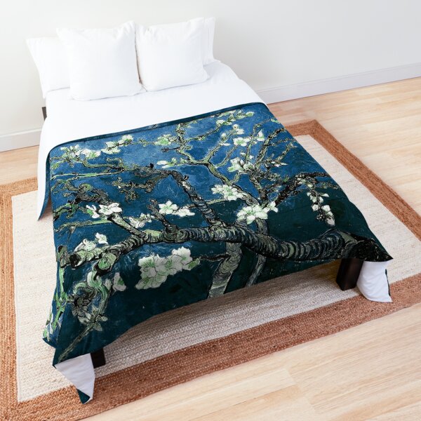 Van Gogh Almond Blossoms Deep Ocean Blue Comforter