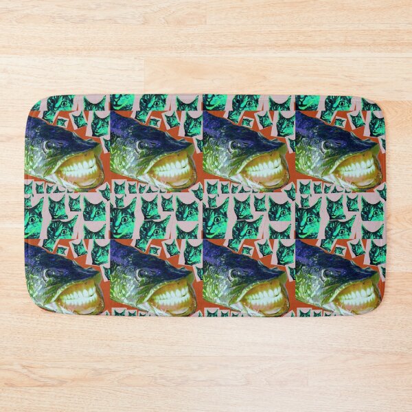 Item preview, Salmon wearing false teeth with freaked out Nigel cat designed and sold by Nicole Wiedig.