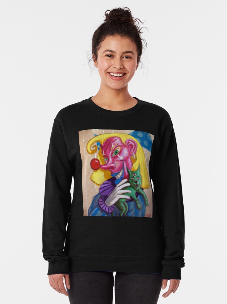 Alternate view of Dori Clown with three eyed doggy Pullover Sweatshirt