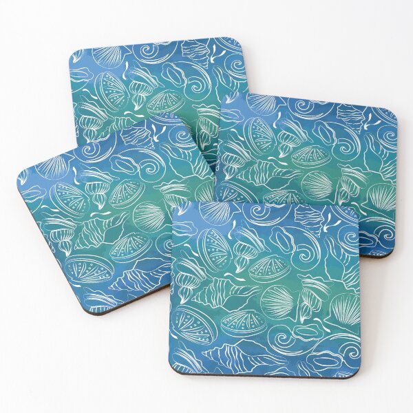 Item preview, white seashells pattern, on an ocean background designed and sold by Gerald Waters.