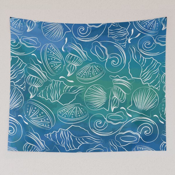 Item preview, white seashells pattern, on an ocean background designed and sold by Gerald Waters.