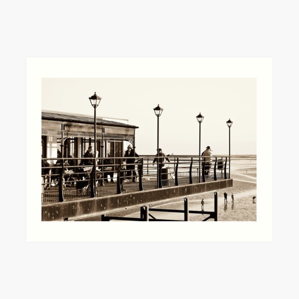 Cleethorpes Pier and Papa's fish and chips restaurant. East coast Lincolnshire, UK. Art Print