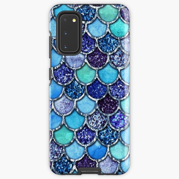 Colorful Teal & Blue Watercolor & Glitter Mermaid Scales Samsung Galaxy Tough Case