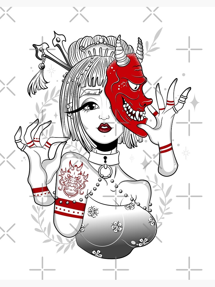 Premium Vector  Dark art japanese devil geisha girl tattoo hand